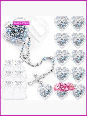 Glass Beads Rosary Necklace with Faux Pearl for First Communion Baptism